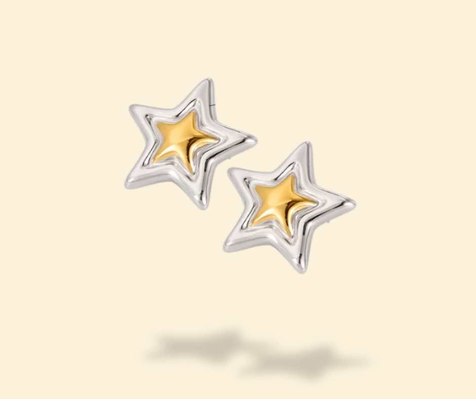 Aretes estrella bicolor