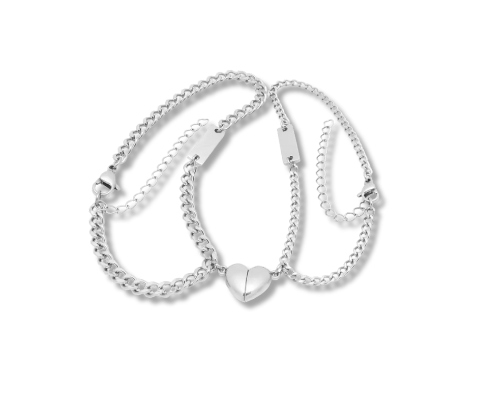 Pulseras imán corazón plateadas