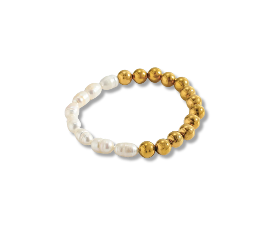 Pulsera mix dorada y perlas