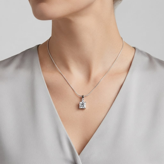 Collar cristal cuadrado plata