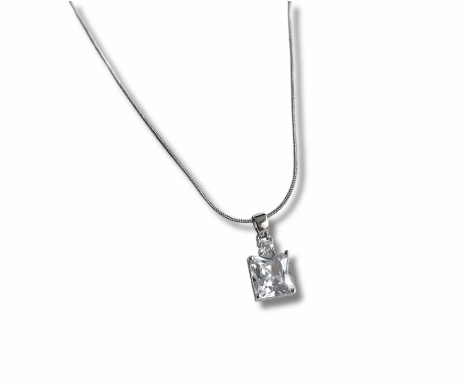 Collar cristal cuadrado plata