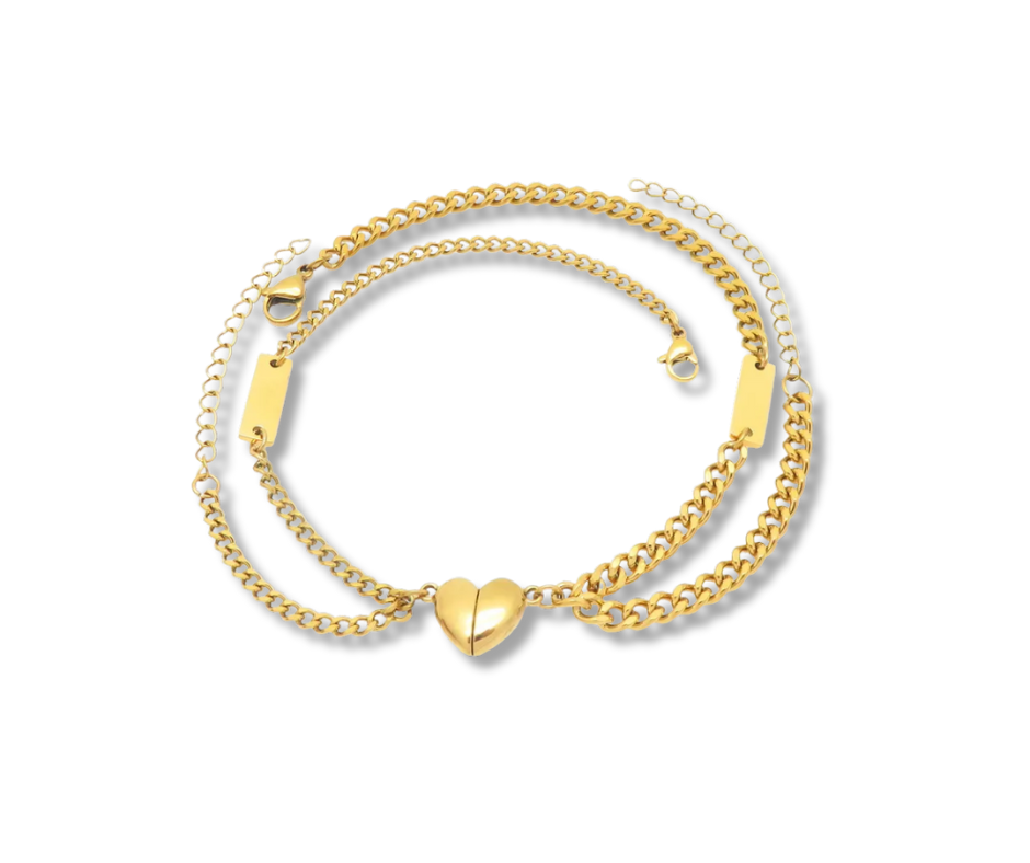 Set de pulseras corazón dorado