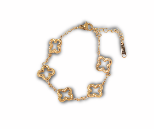 Pulsera trébol hueco dorado