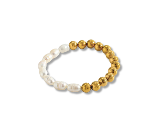 Pulsera mix dorada y perlas